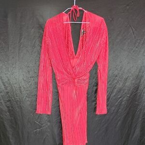 Fashion Nova Hot Pink Plissé Backless Wrap Dress